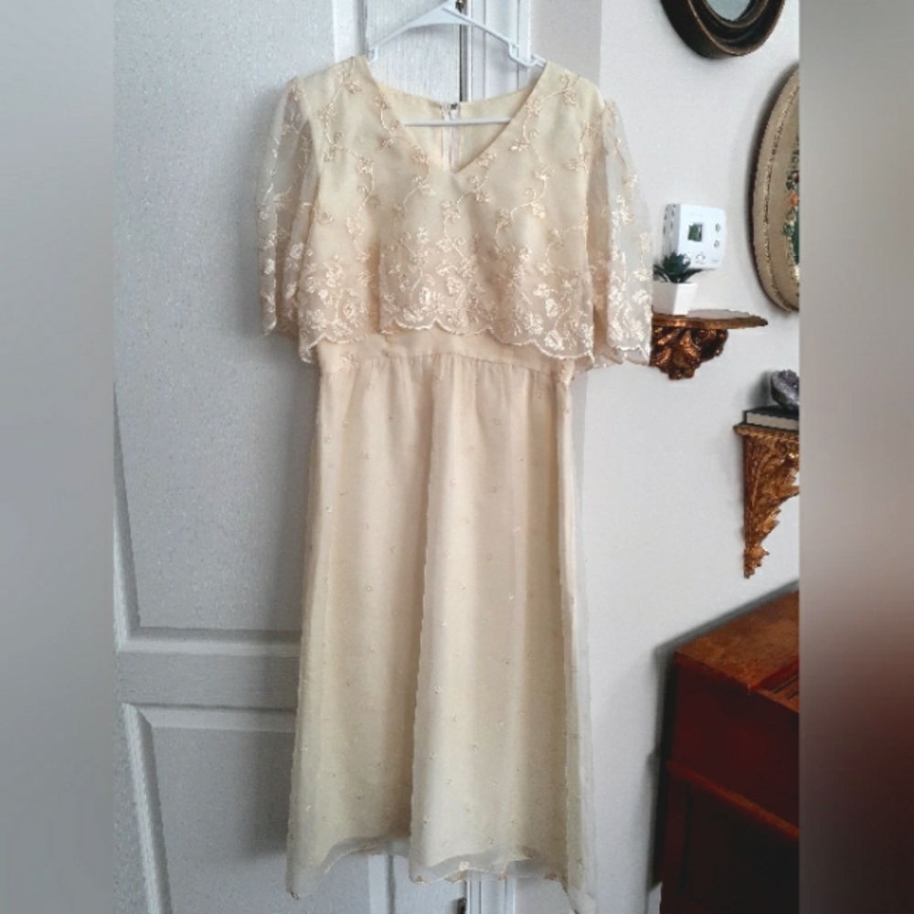 Vintage 60s-70s Miss Elliotte Ivory Dress